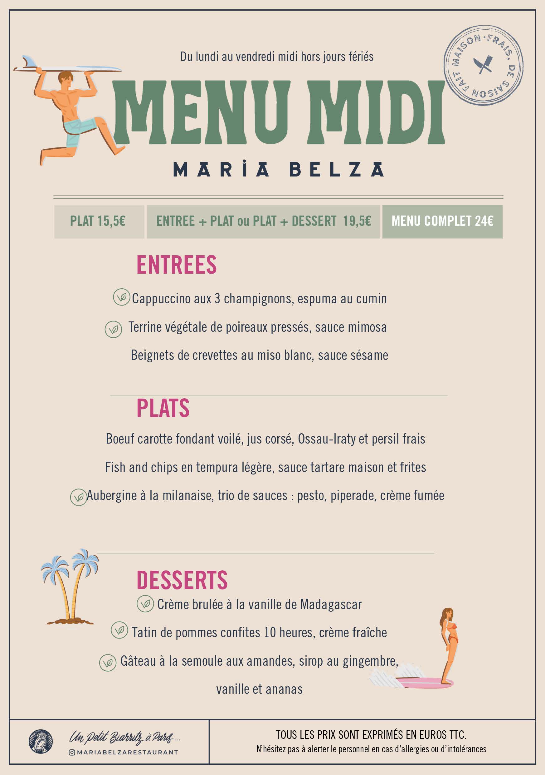 Affiche de menu français avec détails culinaires
