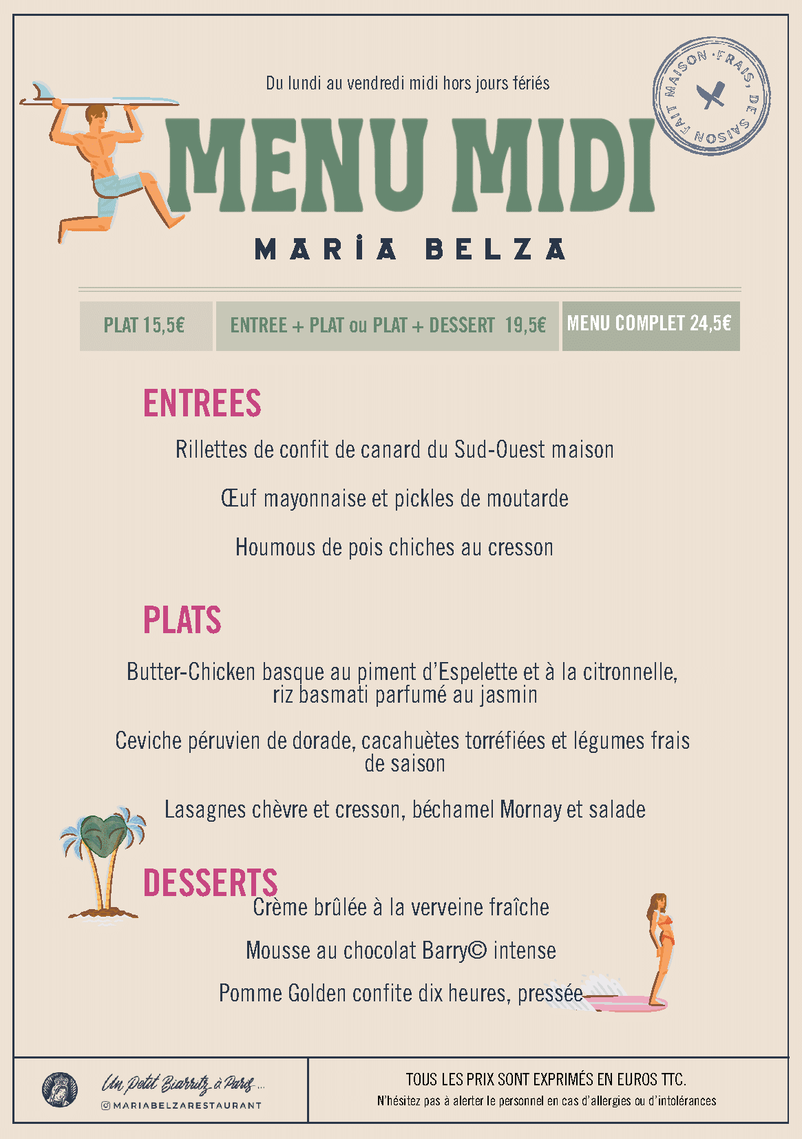 menu restaurant paris french Affiche de menu français avec détails culinaires